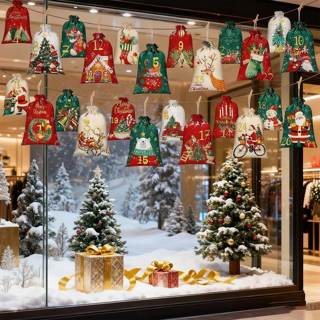 24-дневный Рождественский Адвент-календарь Обратный отсчет Мешочки 24 Нумерованных DIY Пустые Джутовые Пучки Карманы Рождественские Тканевые Сумки для Хранения