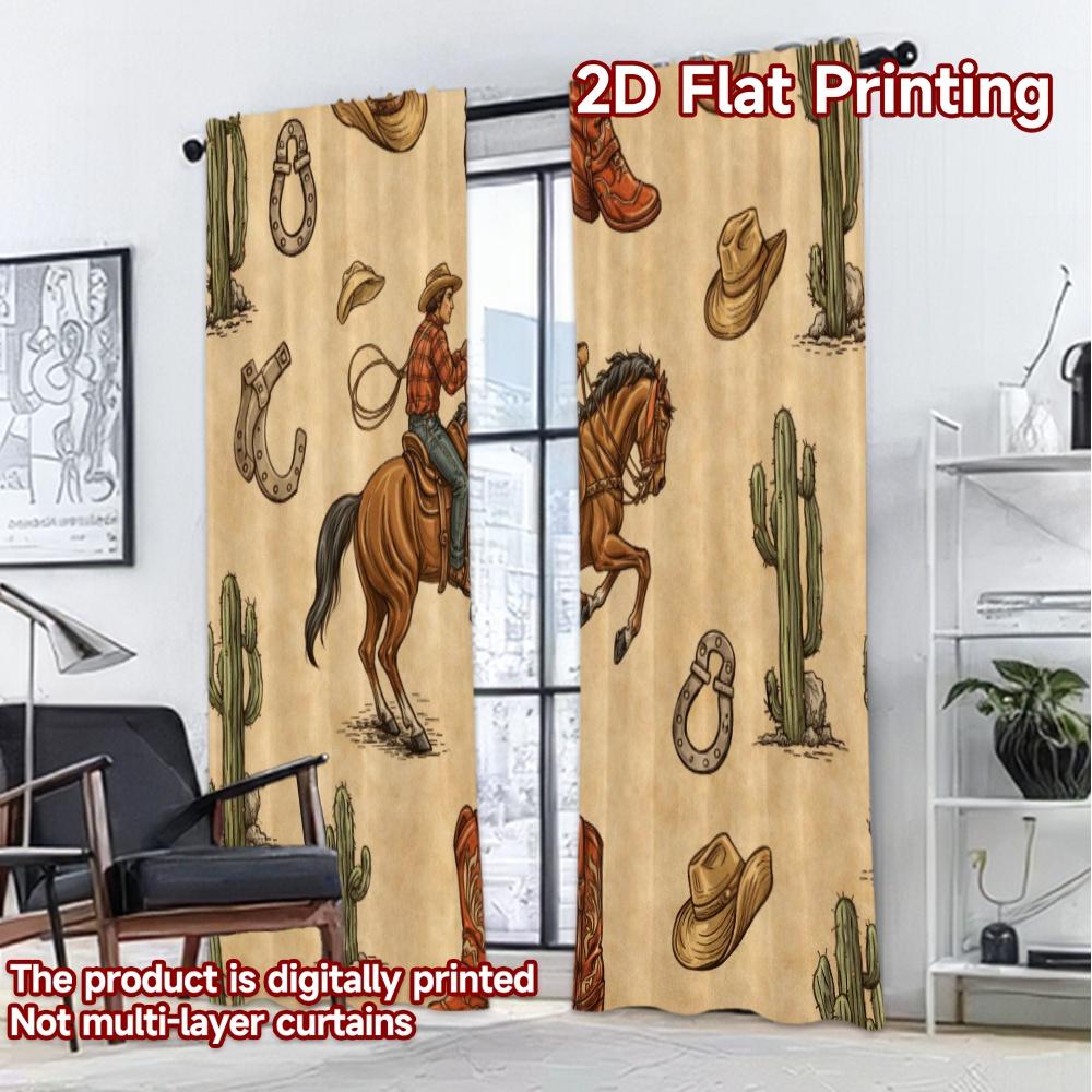 2D FLAT PRINTING 2pcs Curtains (Without Rod) and Cactus Scene Minimalist Chic Curtains Prints Light Filtering Curtains Ramadan