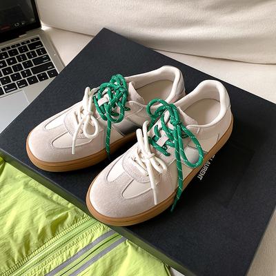 Женские ретро-цветовые кроссовки на двойной шнуровке, с увеличением внутренней высоты, осенние кожаные универсальные спортивные и повседневные кроссовки для скейтборда для женщин