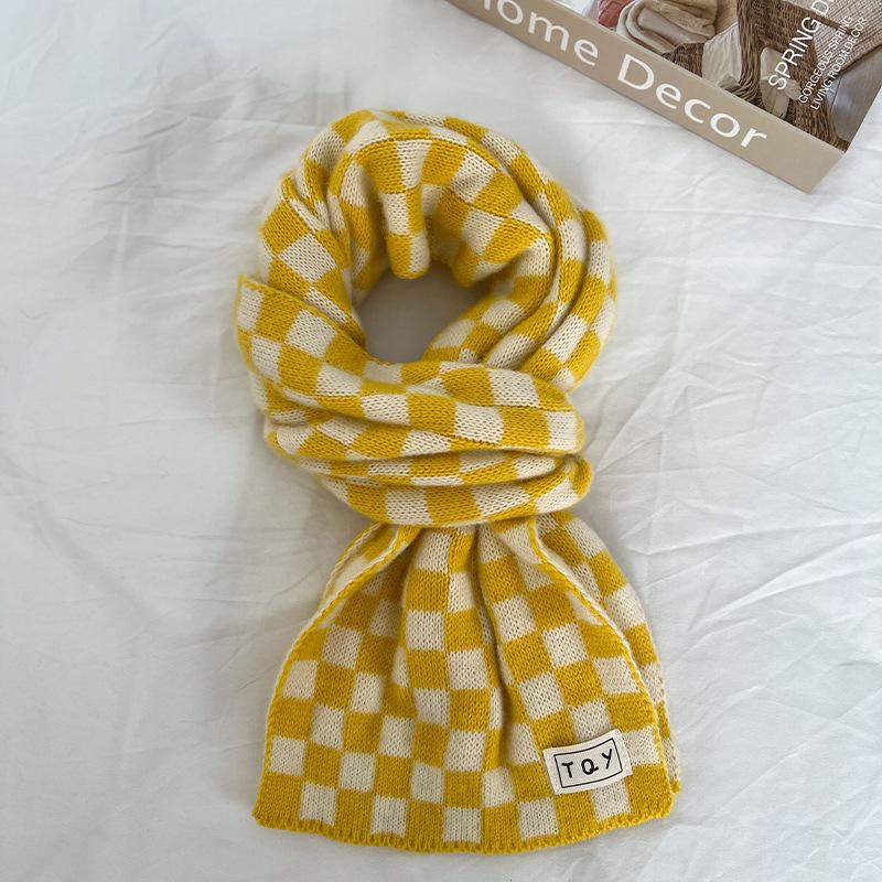 2024 Women's High-End Korean Blue Checkerboard Knit Scarf - Winter Warm Shawl