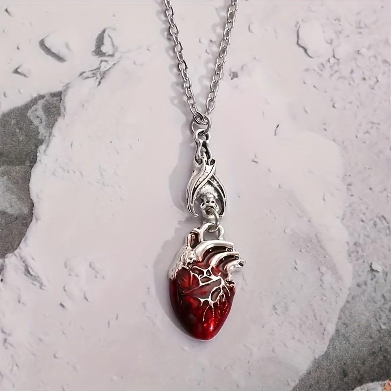 Gothic Heart Pendant Necklace With Blood Drop Design For Vintage Gift