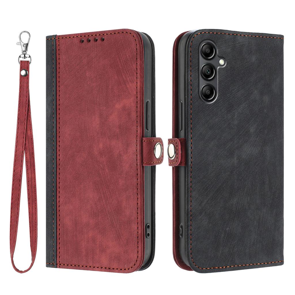 For Samsung Galaxy A17 PU Leather Case with Strap Phone Cover Stand Side Magnetic Button Design