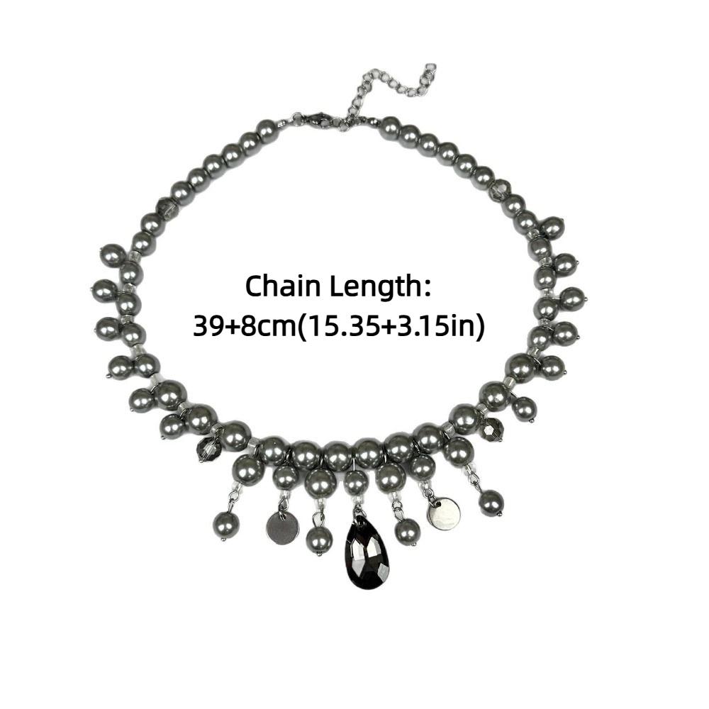 Grey Pearl Water Drop Pendant Neckchain Fashion Women's Clavicle Chain  Party
