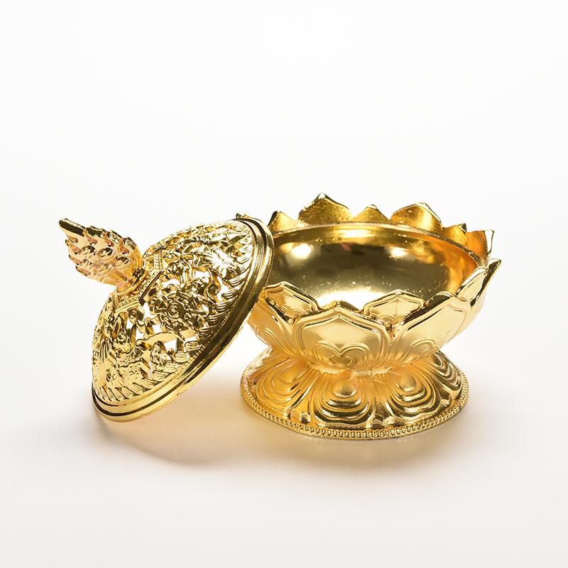 Tibet Collect Bronze Auspicious Lotus Shape Statue Box Incense Burner Censer