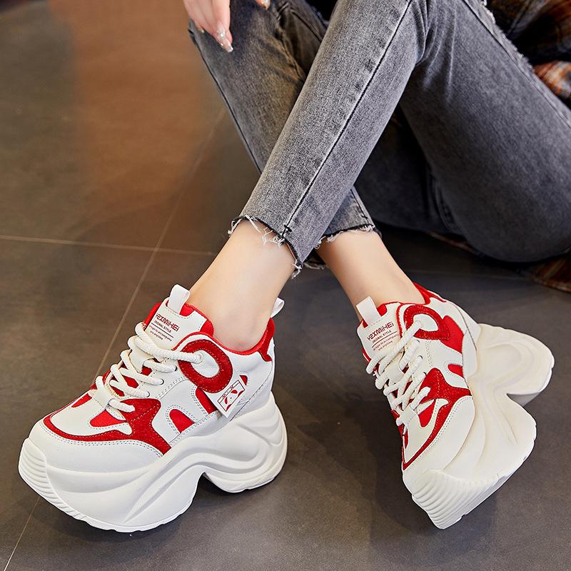 Women's Breathable 8cm Height-Increasing Dad Shoes, Thick-Soled Mesh Casual Sports Sneakers A8860