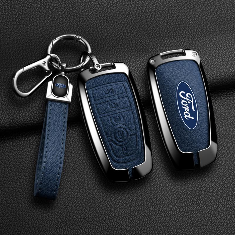 KFUGP1 Alloy Leather Car Key Fob Case Cover for Ford Fusion F150 F250 F350 F450 F550 Edge Explorer Escape Mustang 2018 2019 Protector