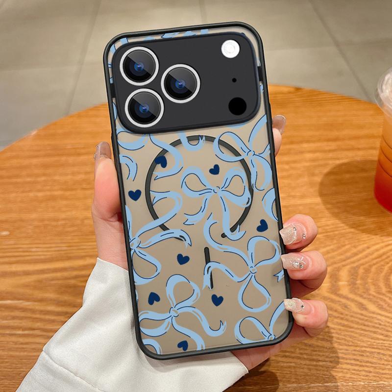 Чехол с принтом разноцветных бантиков для iPhone 17 Pro Max Чехол iPhone 16 15 14 13 Pro Max 17E Магнитный для Magsafe Тонкое кольцо Гибридный ТПУ+ПК Матовая крышка