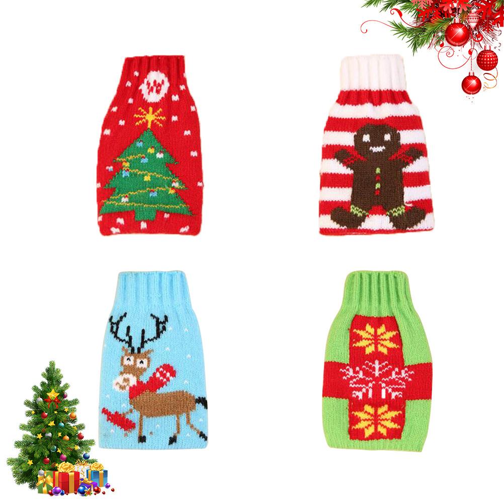 4 шт. Рождественский чехол для пивной бутылки Xmas Вязаный мешок Мешочек для винной бутылки Декор для вечеринки Снежинка Елка Олень Пряничный человечек
