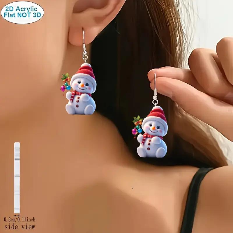 Amazon cross-border new Christmas snowman earrings flat acrylic atmosphere cute snowman earrings jewelry