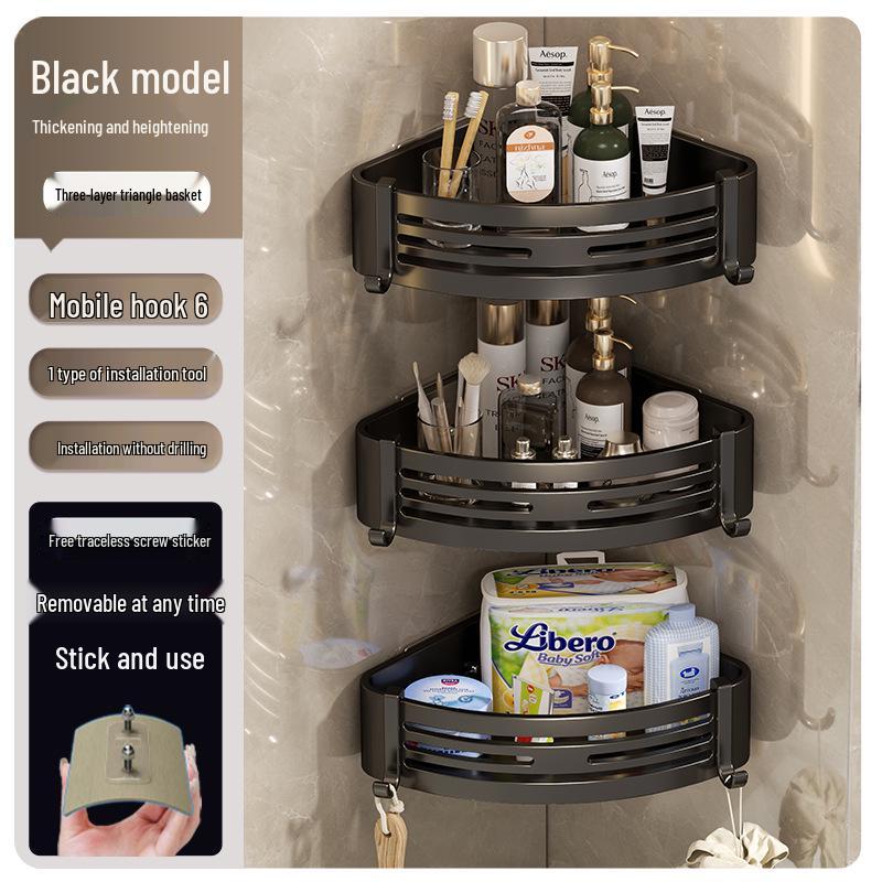 Gunmetal Punch-Free Space Aluminum Corner Bathroom Shelf