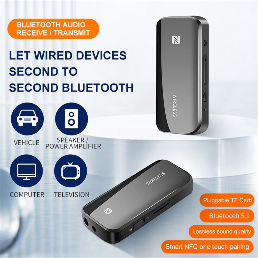 Stereo Audio Bluetooth 5.1 Receiver Transmitter NFC Type C Charging Car Handsfree Call Wireless TF AUX 3.5mm Bluetooth Car Kit