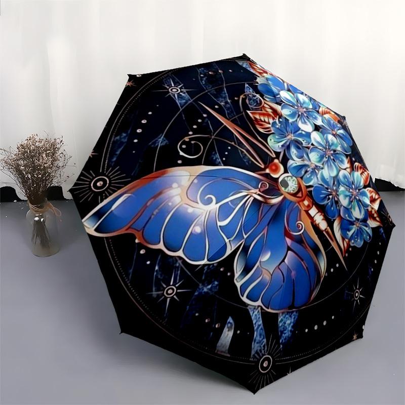 1pc Butterfly Flowers Mandala Artwork Umbrella with Plastic Handle,Suitable for All Seasons Home Travel Outdoor UmbrellaDD158