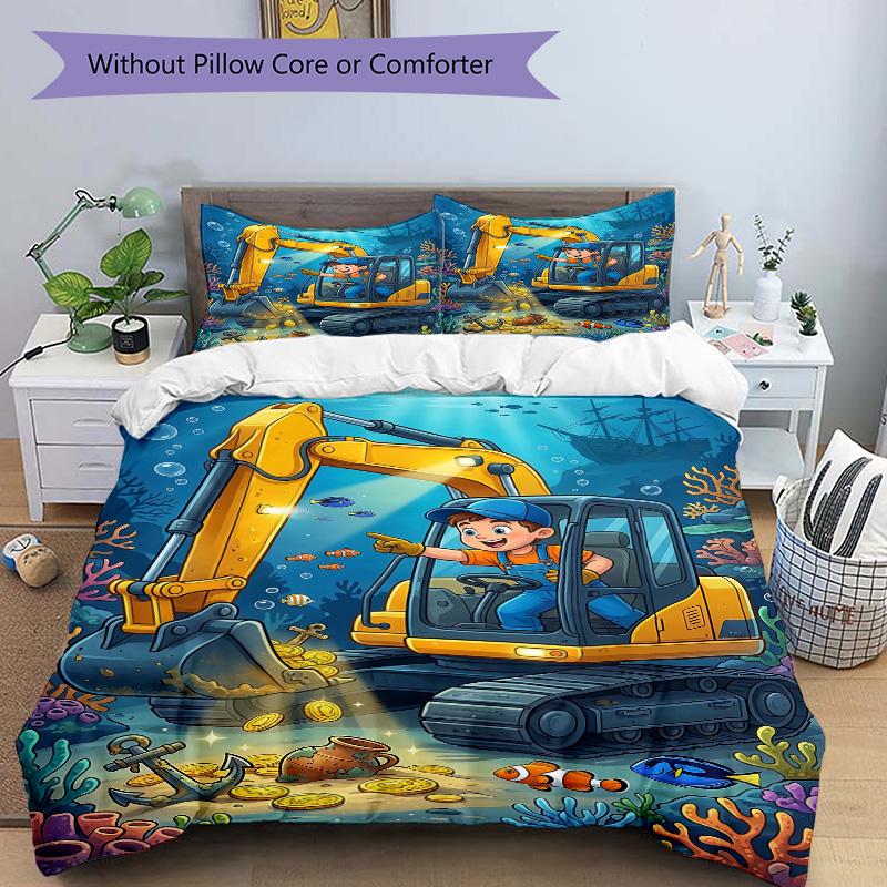 Underwater Excavator Adventure Print 3Pcs Bedding Setduvet Cover With 2 Bedropillowcase Home Birthday Gift