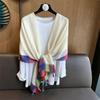 Soft Draped Gauze Shawl Rainbow Border Beach Scarf New Tassel Shawl  Women Fashion
