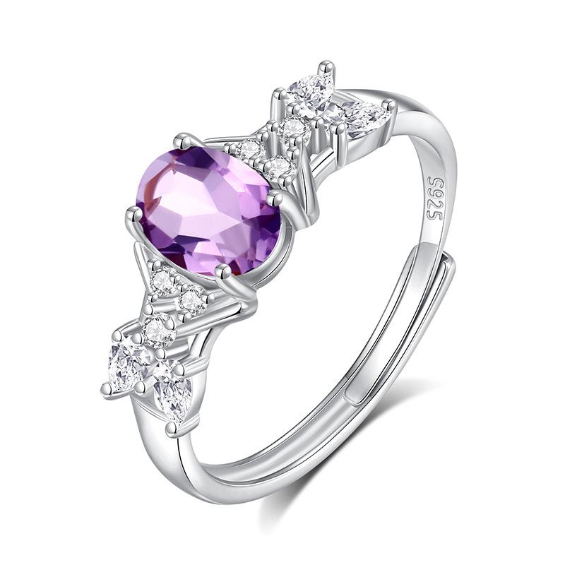 Серебряное кольцо 925 пробы с натуральным камнем для женщин, Элегантное хрустальное кольцо в японском стиле, Регулируемое изящное украшение, Для повседневного ношения и в подарок девушке