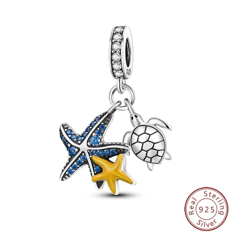 Copper Blue Ocean Ship Lighthouse Starfish Turtle Dolphin Charms Pendants Fit Bracelets Diy Jewelry Gifts