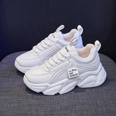 Женские зимние повседневные кроссовки на танкетке и платформе, женские белые кроссовки с высоким верхом, плюшевые теплые массивные спортивные хлопковые туфли, для женщин