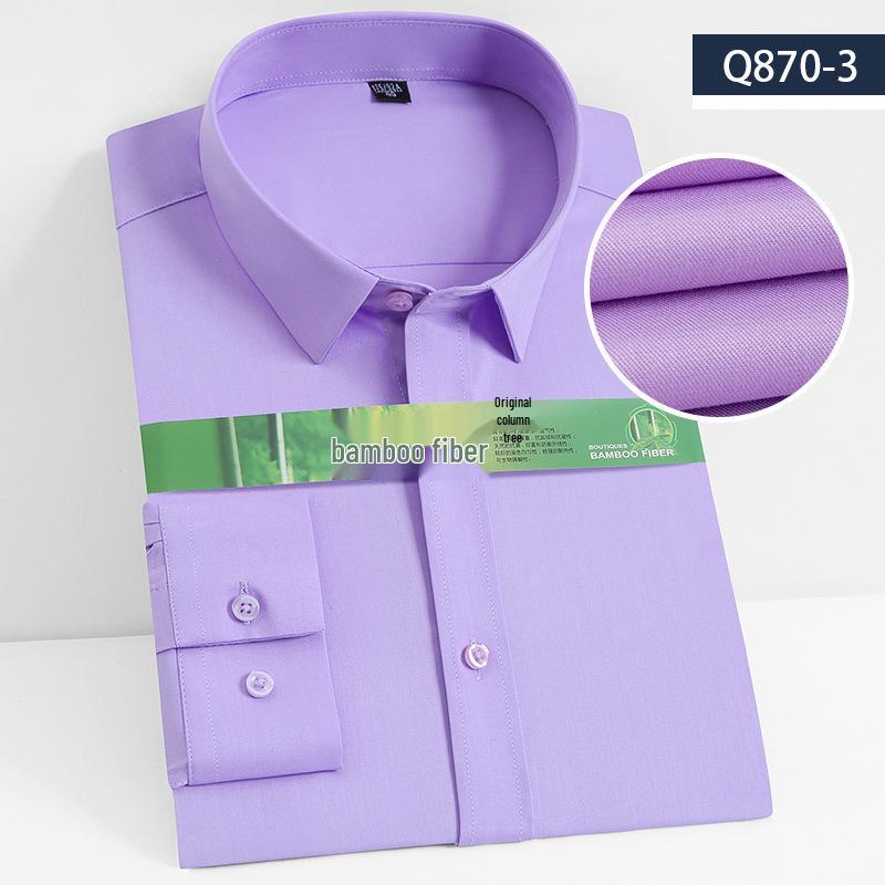 Youth Casual Slim Fit Men's Shirt: Solid Color, Light Business, Turn-Down Collar, Fashion Work Uniform
