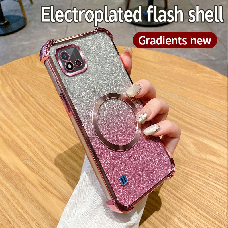 Противоударный магнитный чехол для телефона с кольцом для Realme Note 50 9 Pro Plus 9i 5i 5 C55 C53 C51 C35 C33 C31 C30 C20 C11 C3 блестящий чехол