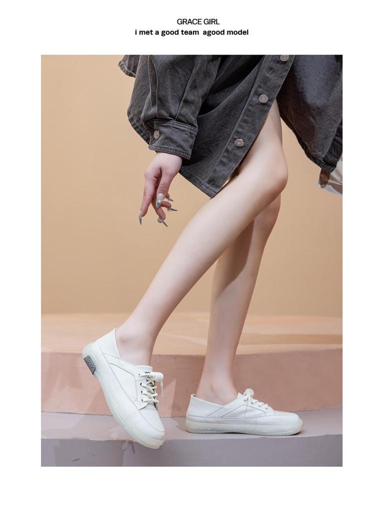 2025 Women's Genuine Leather White Sneakers: Breathable, Soft Cowhide Sole, Versatile Two-Wear Design for Spring & Summer.