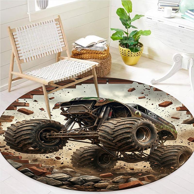 Racing speed bear roar Round Area Rug,Carpet Rug for Living Room Bedroom Sofa Playroom Decor,Non-slip Floor Mat