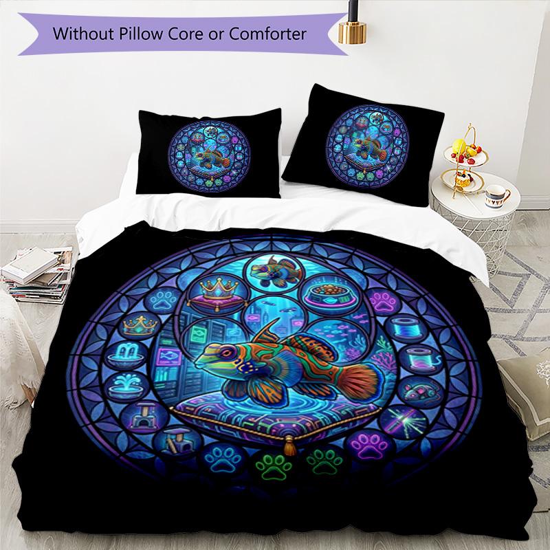 Futuristic Fish Kingdom Pattern Bedding,Quilt Set Quilt Cover Pillowcase Home Birthday Gift (1 * duvet cover + 2 * pillowcase, without core)