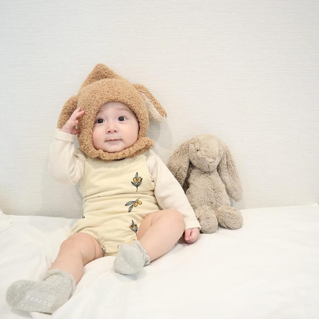 Детская вязаная шапочка для новорожденных с собачьими ушками, милая теплая защита от холода для детей, мальчиков и девочек [SLINX] (коричневый)