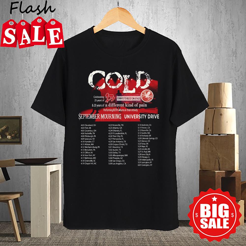 Cold Band Celebrating 25 Years Tour Dates 2025 T Shirt Black All Size KK155 Unisex T-Shirt
