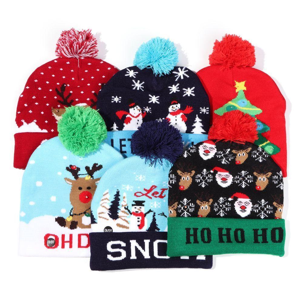 Xmas Tree Snowman Cartoon Knitted Cap Sweater Beanie Christmas Hat LED Hat
