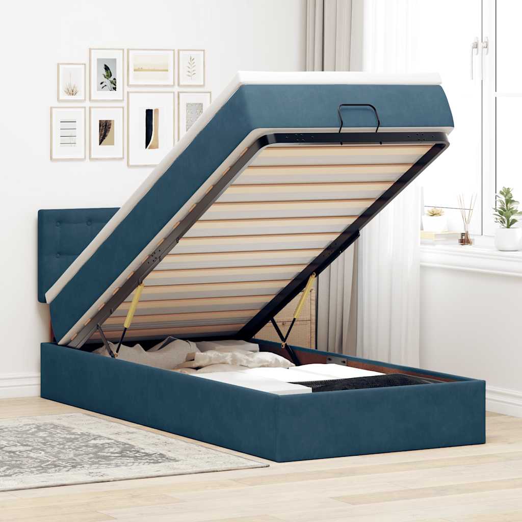 Ottoman Bed with Mattress Dark Blue 100x200 cm Velvet