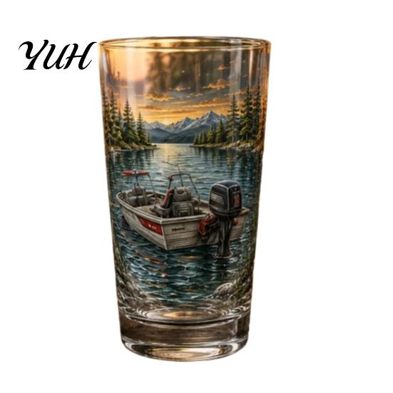Mountain Scenery Cups Fishing Pint Glass Cup, Realistic Jumping Fish Pattern Design, Thickened Enthusiast Gifts Creative Cup for Outdoor Camping