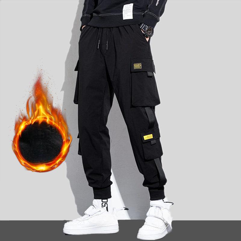 Winter Men Cargo Pants Multi Pocket Drawstring Outdoor Man Sweatpants Male Hip Hop Joggers Pants Fashion Sweatpants Overalls Casual Trousers