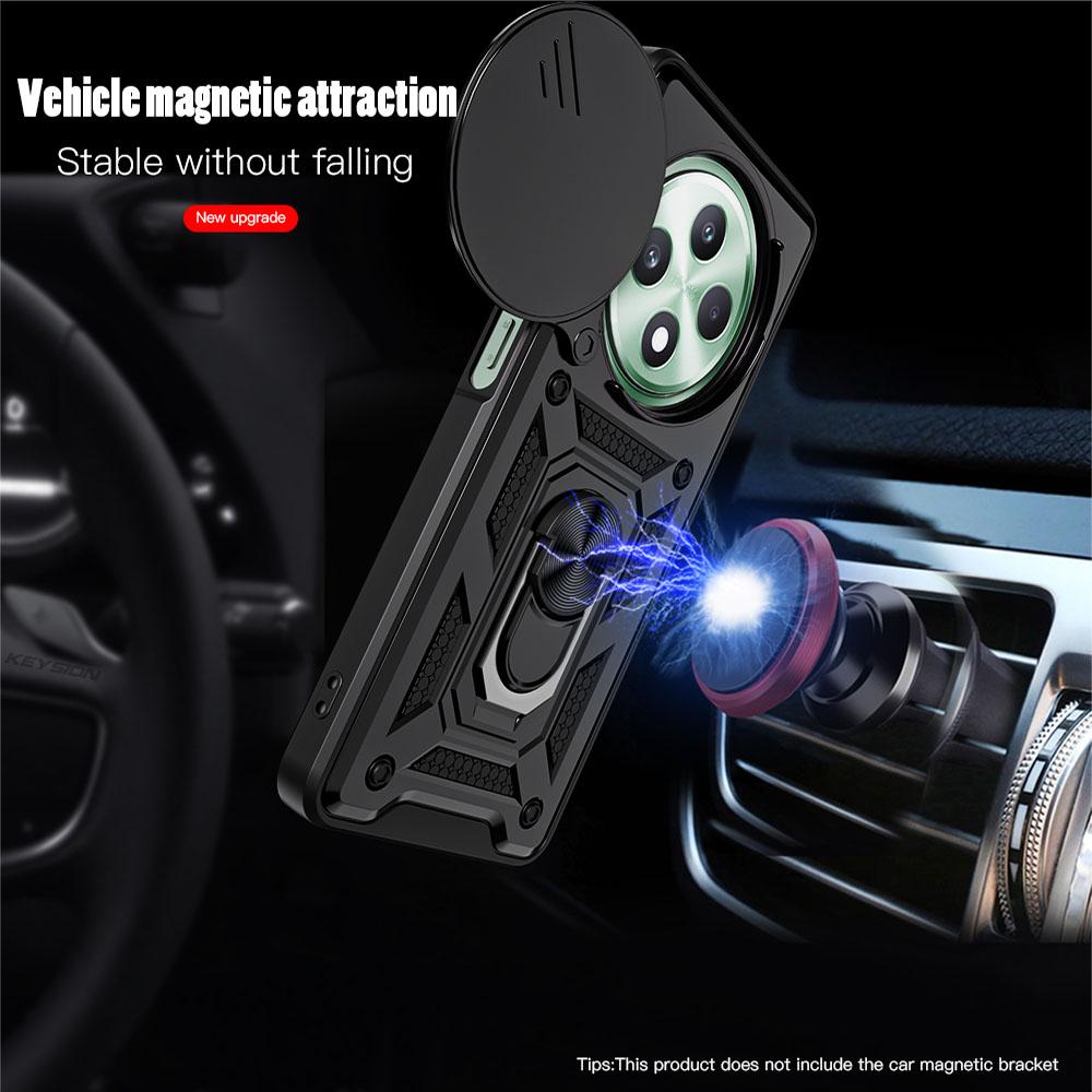 KEYSION Противоударный чехол для OPPO Reno12 F 5G Slide Push Pull Camera Защитное кольцо Подставка для телефона Задняя крышка для OPPO Reno 12 F 5G