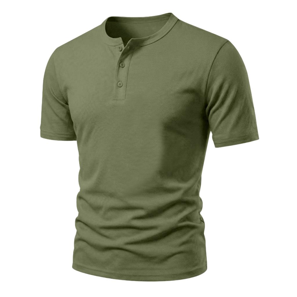 Мужская футболка-henley с коротким рукавом и планкой на пуговицах, повседневная, приталенная, спортивная, базовая, однотонная, с круглым вырезом, для повседневной носки
