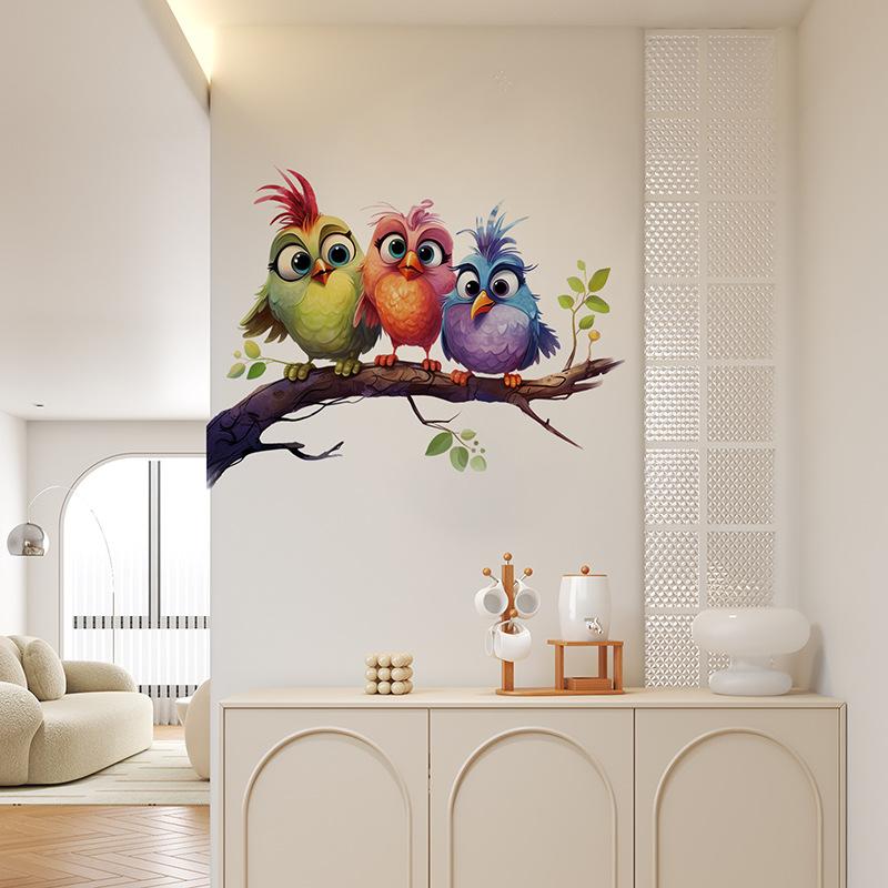 Creative Cute Birds Tree Branch Wall Stickers for Kids Bedroom Wall Background Decals Table Decoration