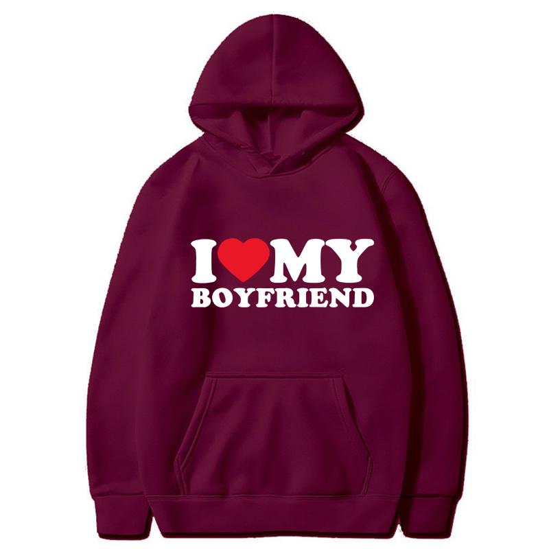 Мужские комплекты с длинными рукавами для пар I Love My Boyfriend Hoodies Sweatparsons Suits Женские толстовки с капюшоном и спортивные штаны Lover Sets