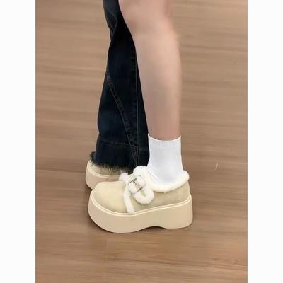 Спортивная и повседневная обувь маффин на толстой подошве Birkenstocks хлопковые туфли, новые маленькие теплые пушистые ботинки для зимы