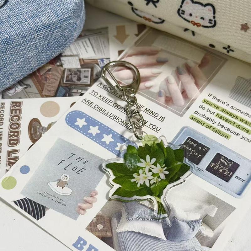 Creative Pomelo Leaf Acrylic Keychains Women Hanger Pendant Decoration Bag Charm Car Keyring Accessories Gifts