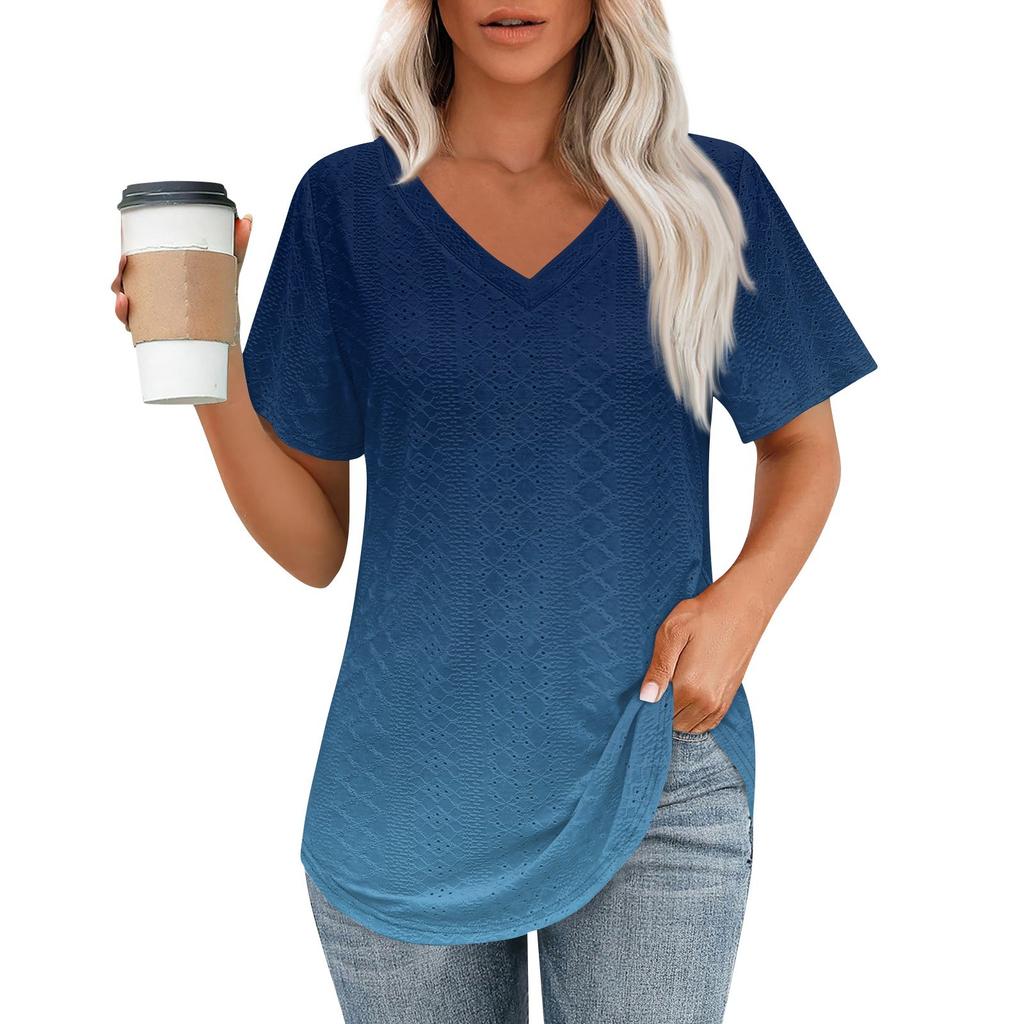 Женские футболки с V-образным вырезом и коротким рукавом, повседневные топы свободного кроя, базовые футболки с закругленным подолом