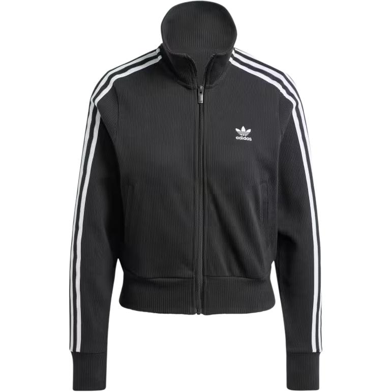 Adidas Originals Zipper Fashion Striped Casual Retro Sports Stand Collar Jacket Women Jacket Black IY7278