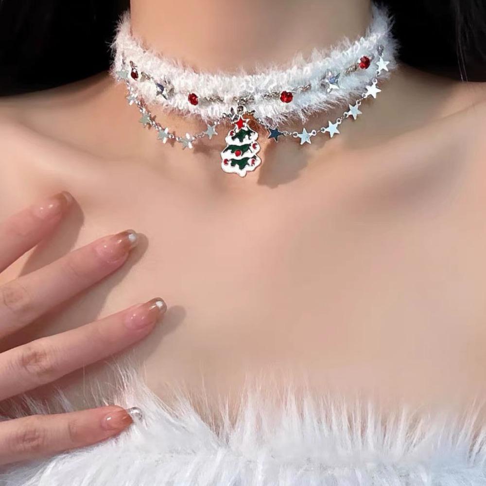 Santa Claus Christmas Plush Choker Christmas Tree Xmas Clavicle Chain  Jewelry Accessories