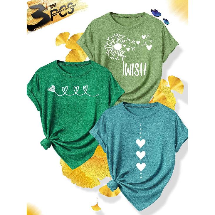 3 Simple and elegant women's party attire Dandelion Love Series Round Neck Casual Sporty Fresh Elegant Plus Size Women's Short Sleeve T Fashionable