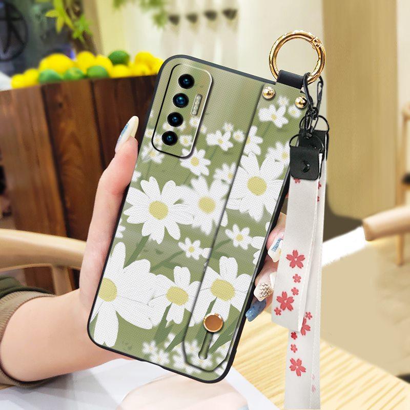 Durable Ring Phone Case For Tecno Camon17P Phone Holder Silicone Waterproof Dirt-resistant Flower Oil Painting Lanyard