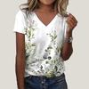 Женская футболка с v-образным вырезом и короткими рукавами, зеленый топ с принтом листьев, свободная футболка, повседневная рубашка