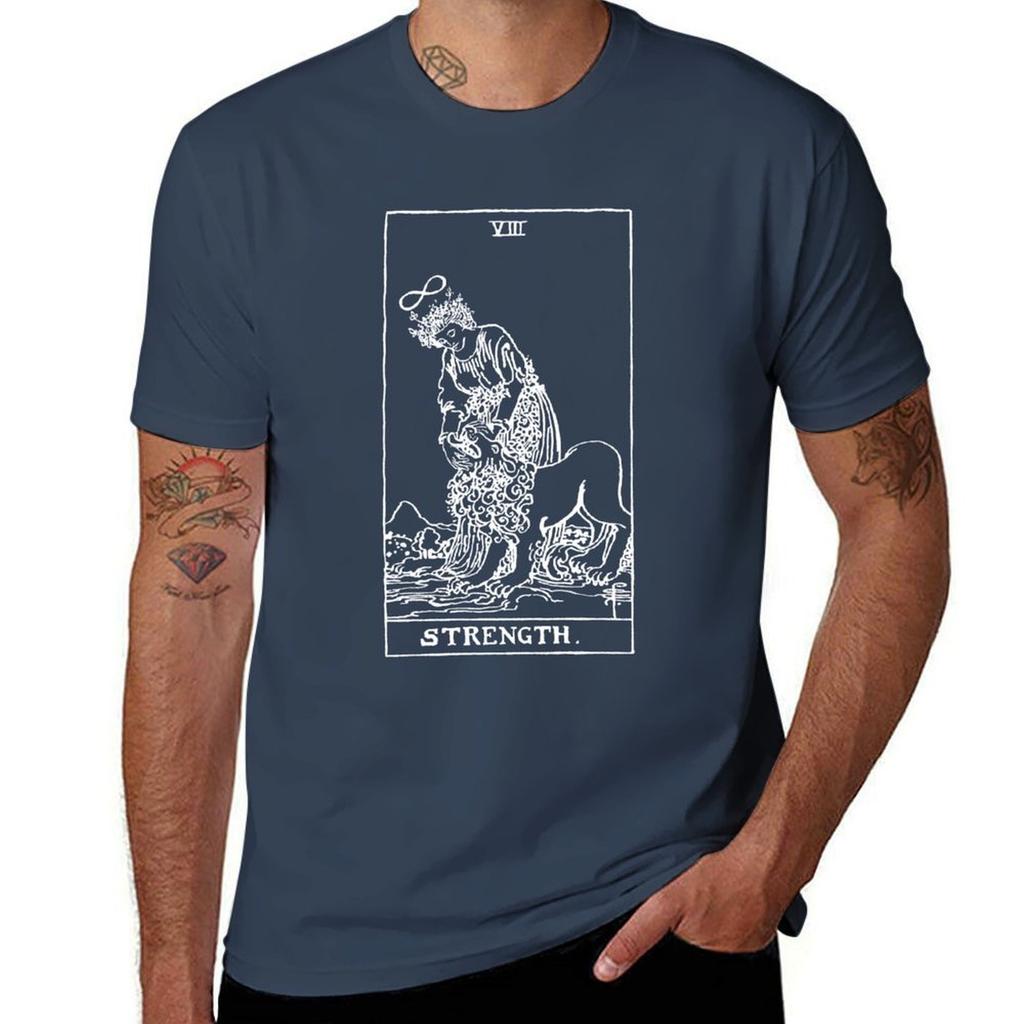 Strength Tarot in white TShirt Heavy Duty Casual Work Tee