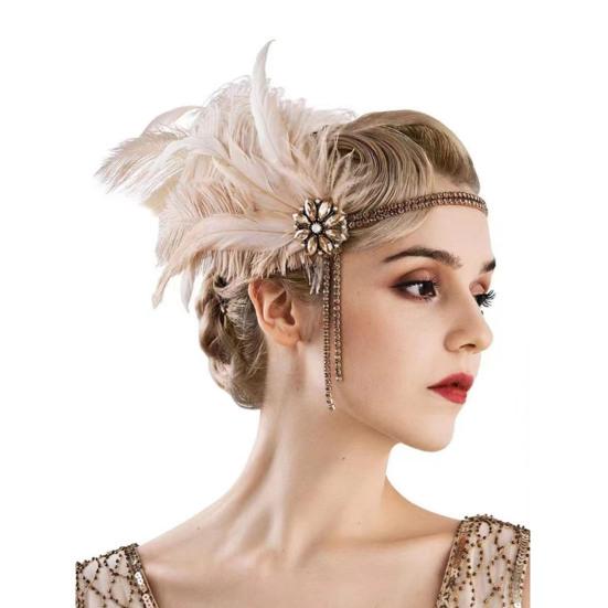 1920s Jewelry Set Headband Gloves Earrings Set Sparkling Earrings Headwear with Sequins Beads Role-Playing Accessories
