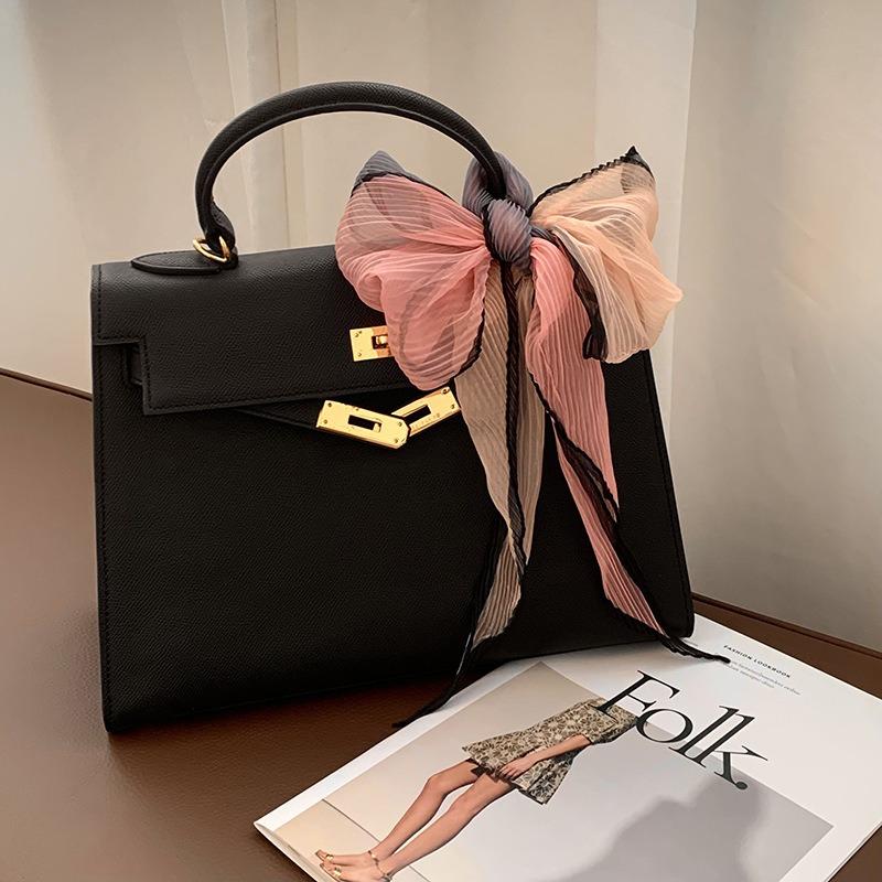 Folded Silk Scarf Women's Spring and Summer New Thin Scarf Small Scarf Versatile Fashion Commuter Color Matching Small Shawl Tied Bag Streamer