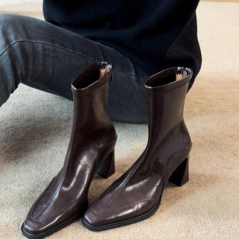 Новый стиль Мода Женские Винтажные Туфли на Высоком Каблуке Женские Ботильоны Мода Квадратный Носок Короткие Ботильоны Осень Зима Женская Обувь Ботинки