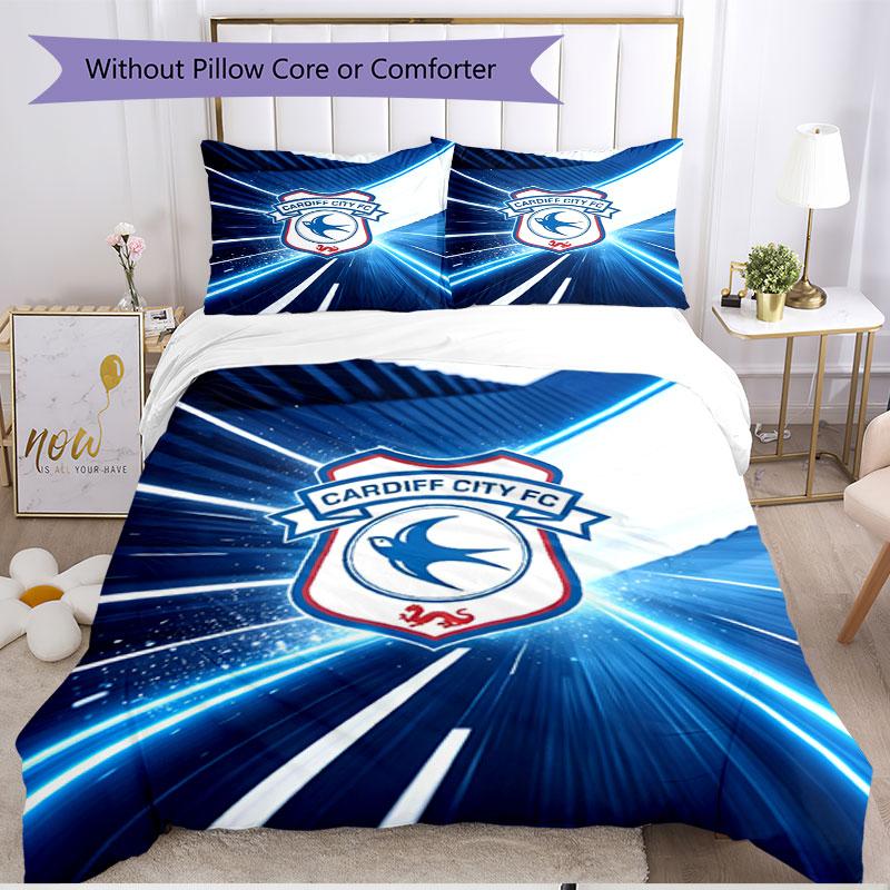 3pcs Duvet Cover Set (1*Duvet Cover + 2*Pillowcase, Without Core), Cardiff City FC Print Soft All‑Season Bedding Set, Home Bedroom Decor Gift