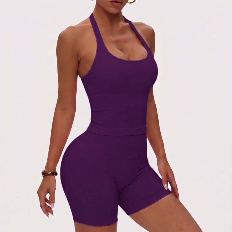 Womens Seamless Yoga Set With Built-in Bra Support High Elasticity Crop Top Leggings Fitness Activewear